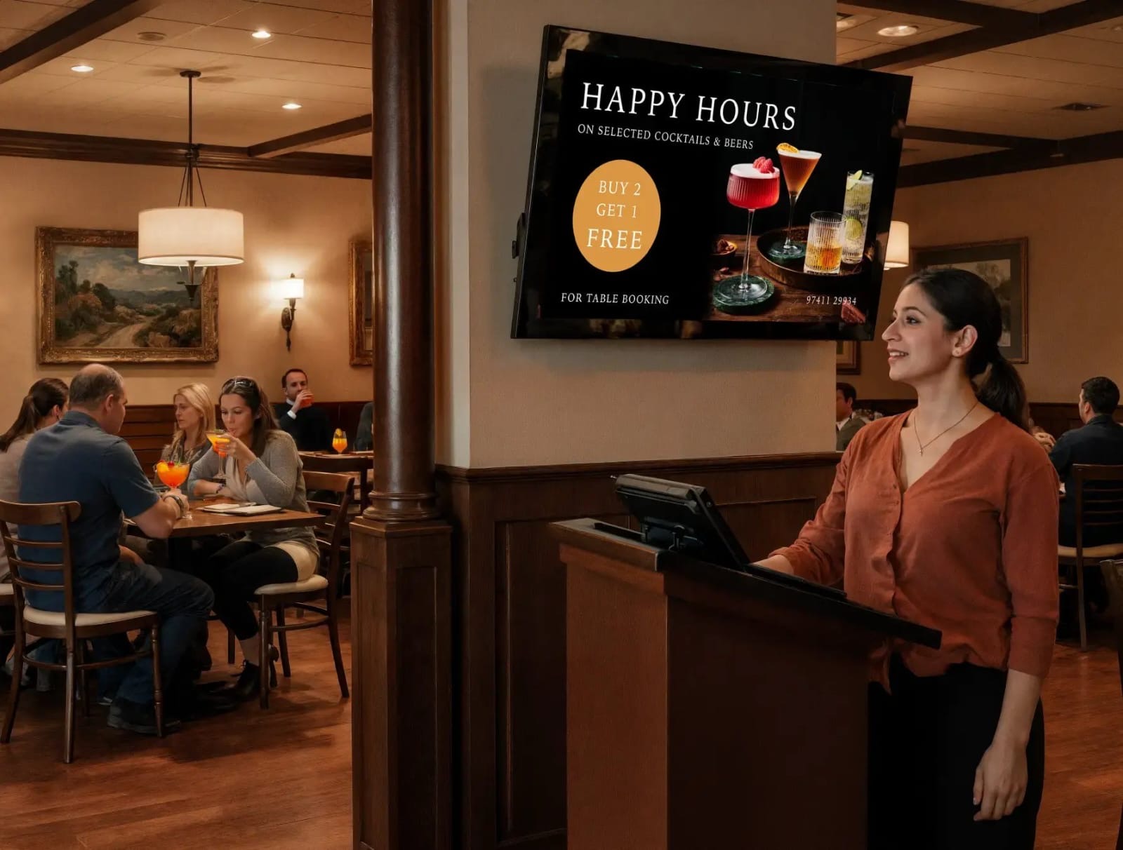 Instalación de pantalla en restaurante