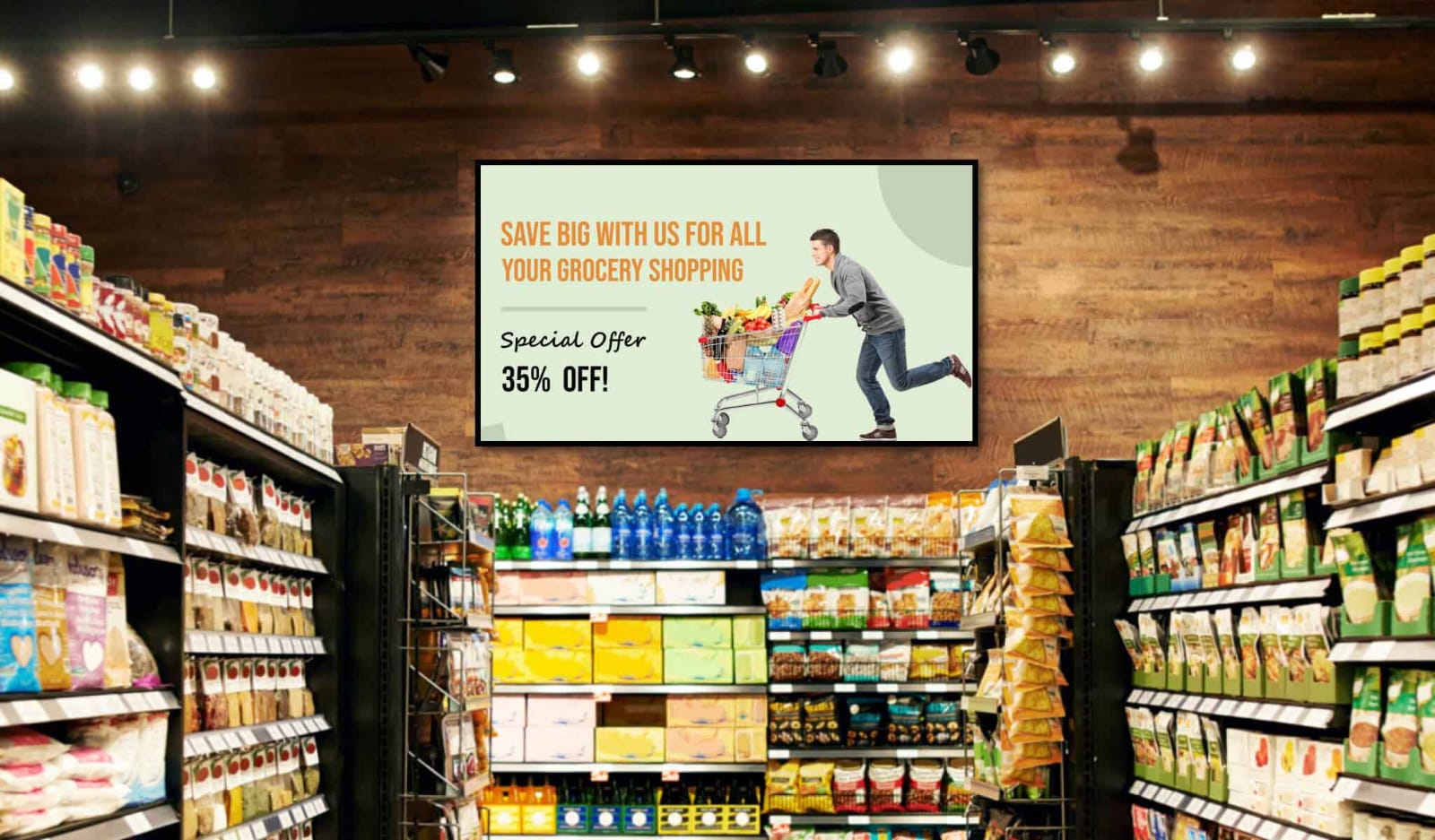 Instalación de pantalla en supermercado